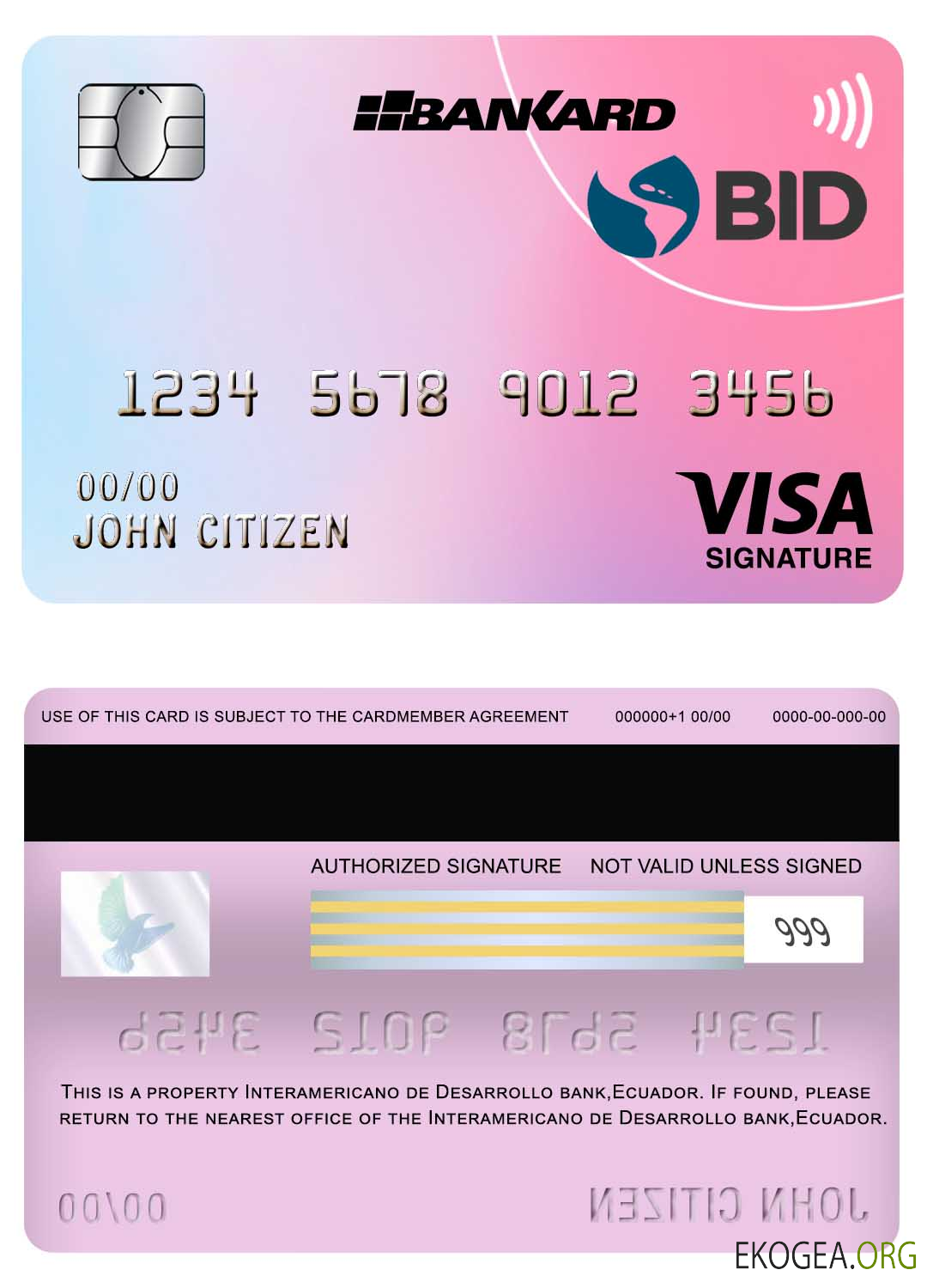 Carte de signature de visa bancaire Interamericano de Desarrollo (BID) de l'Équateur